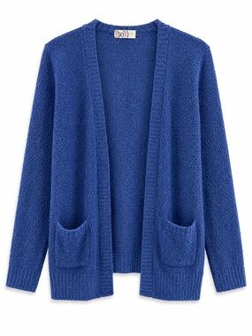 SO Women's Blue Textured Knit Open Front Long Cardigan Lightweight Size Small